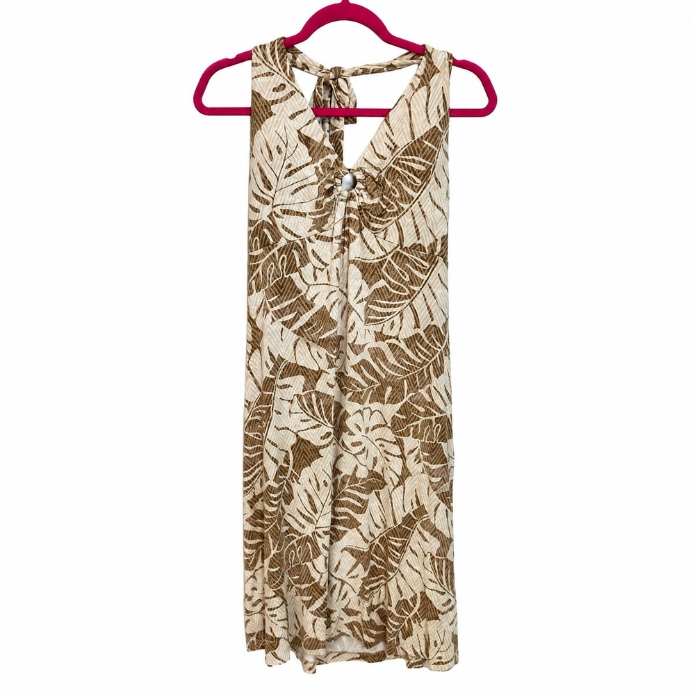 Tommy Bahama Womens Medium Tan Monstera Leaf Halter O-Ring Dress TW60894